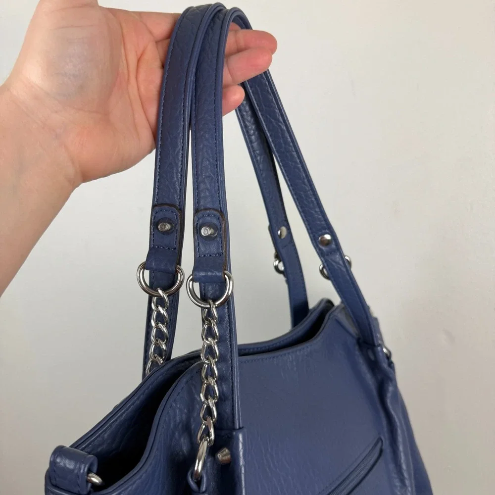 Jessica Simpson Shoulder Bag Women's Blue Pebbled Leather Classic Front Pocket